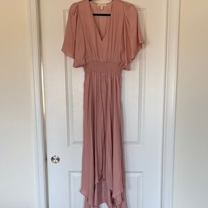 Flutter-Sleeve High-Low Maxi Dress in Dusty Rose